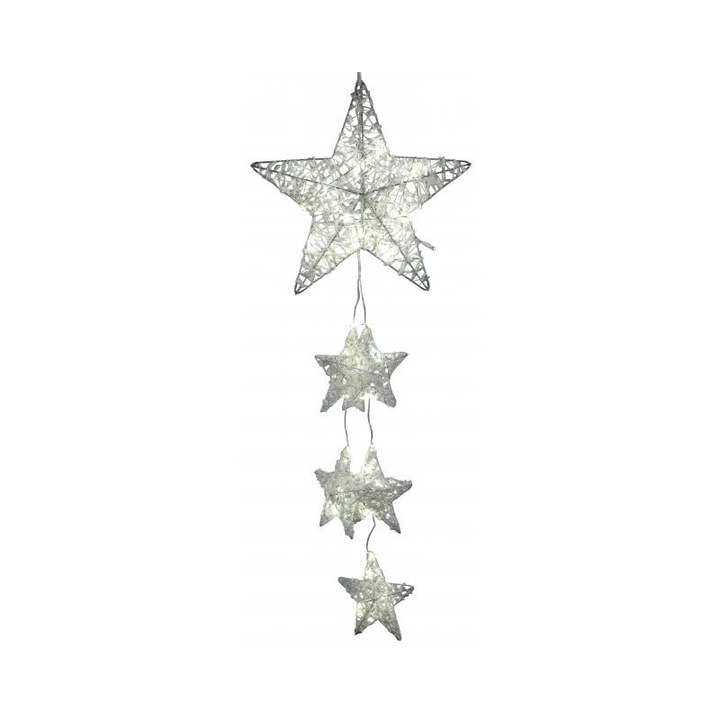 Decoratiune geam cu lumini, dekojohnson, Stelute, Metal, LED, Alb, 30x90 cm