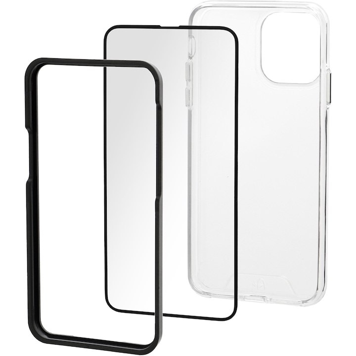 Set Folie de protectie A+ Tempered Glass 3D/ Husa transparenta silicon A+ pentru iPhone 13 Pro