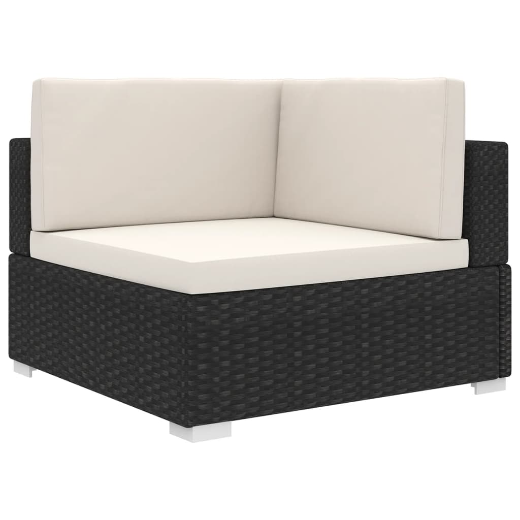 Canapea modulara de colt cu perne vidaXL, Poliratan, 70 x 70 x 52.5 cm, Negru/Crem