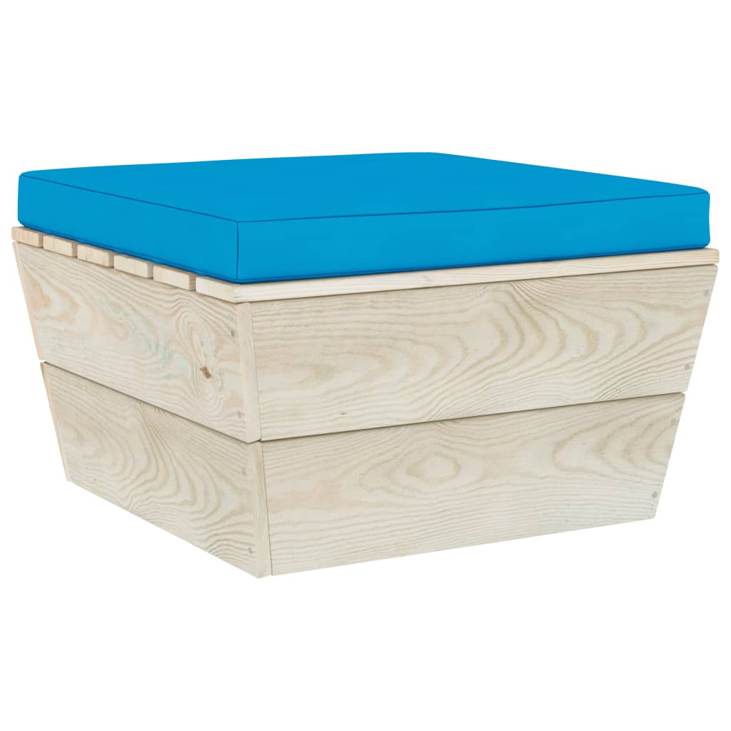 Taburet din paleti pentru gradina cu perna vidaXL, Lemn, 60 x 60 x 30 cm, Albastru deschis