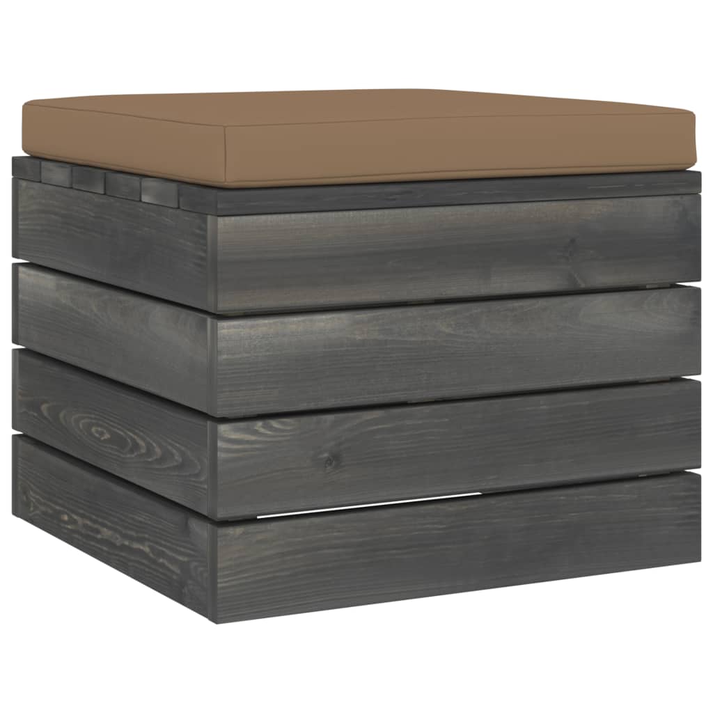 Taburet de gradina din paleti cu perna vidaXL, Lemn, 60 x 60 x 41.5 cm, Taupe