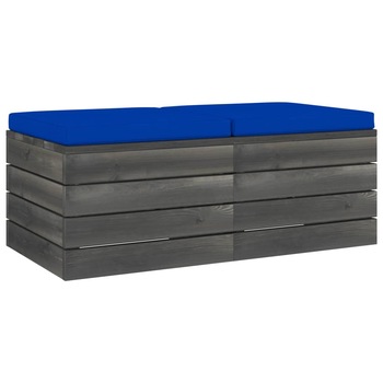 Set de 2 tabureti de gradina din paleti cu perne vidaXL, Lemn, 60 x 60 x 41.5 cm, Albastru
