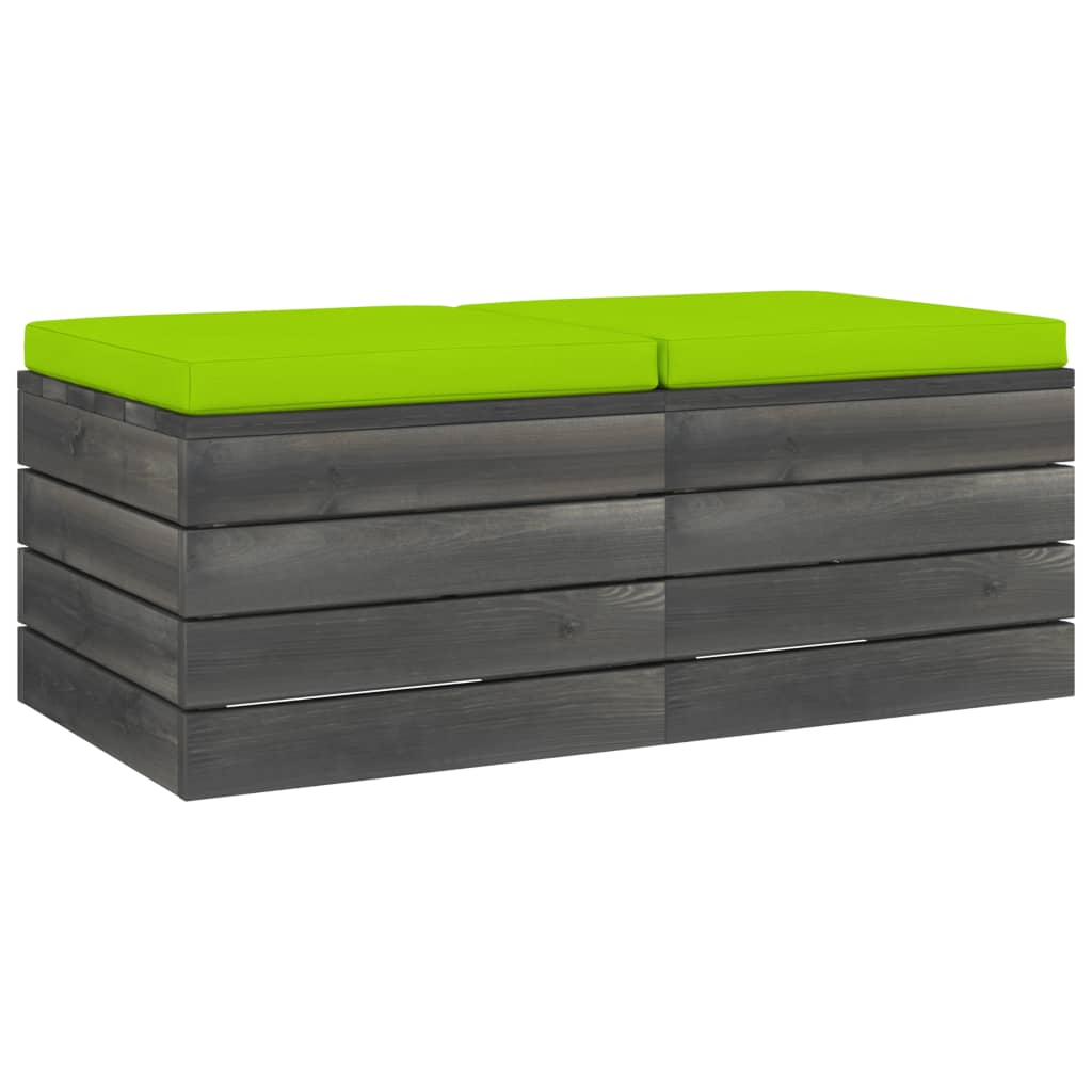 Set de 2 tabureti de gradina din paleti cu perne vidaXL, Lemn, 60 x 60 x 41.5 cm, Verde