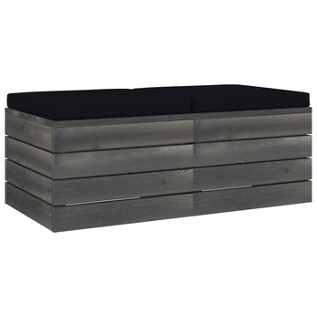 Set de 2 tabureti de gradina din paleti cu perne vidaXL, Lemn, 60 x 60 x 41.5 cm, Negru Set de 2 tabureti de gradina din paleti cu perne vidaXL, Lemn, 60 x 60 x 41.5 cm, Negru