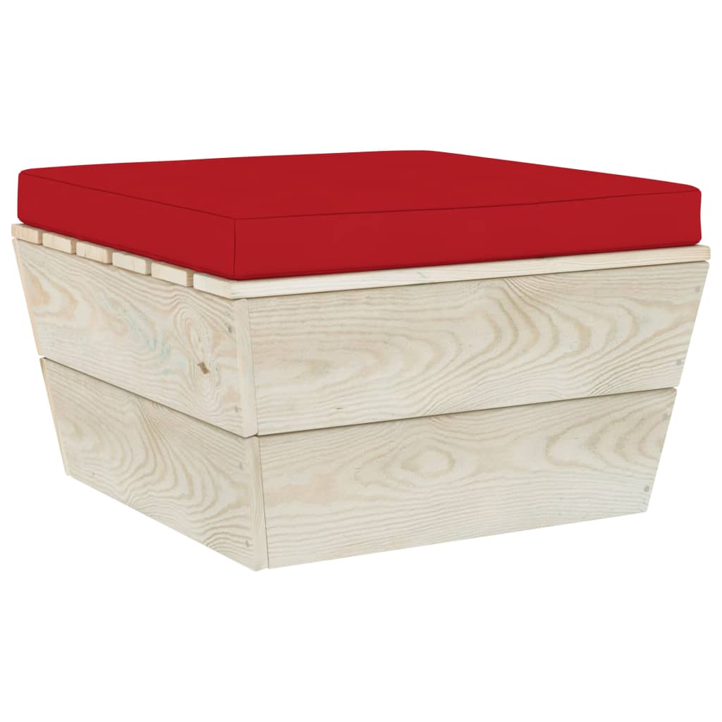 Taburet din paleti pentru gradina cu perna vidaXL, Lemn, 60 x 60 x 30 cm, Rosu