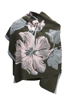 Sal dama, cu doua fete, verde inchis/roz, model floral, dimensiune 190x65 cm Sal dama, cu doua fete, verde inchis/roz, model floral, dimensiune 190x65 cm