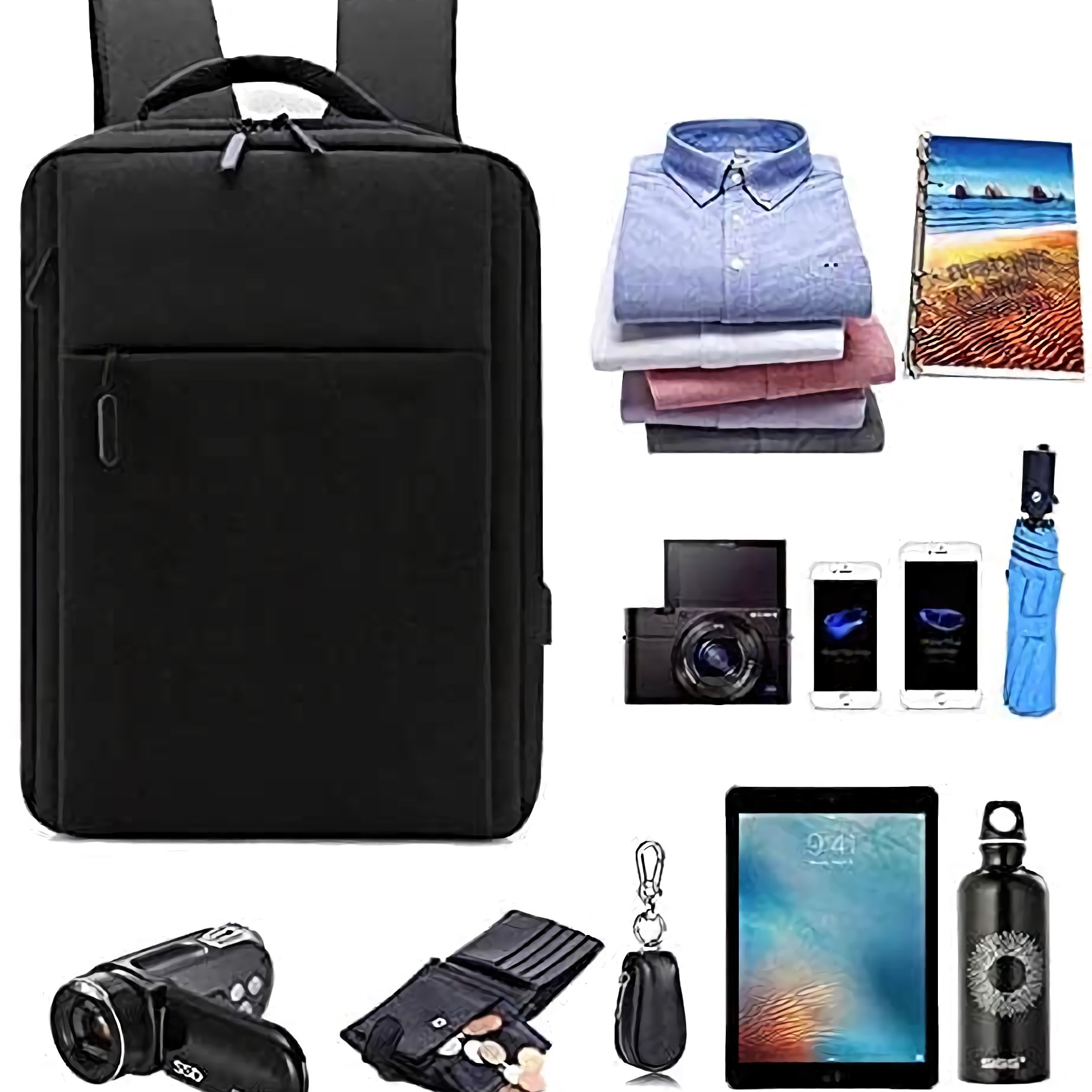 Rucsac pentru laptop, Port de Incarcare USB, Rezistenta la apa, 15,6 inchi, Negru