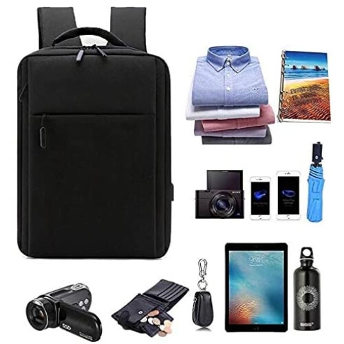 Rucsac pentru laptop, Port de Incarcare USB, Rezistenta la apa, 15,6 inchi, Negru