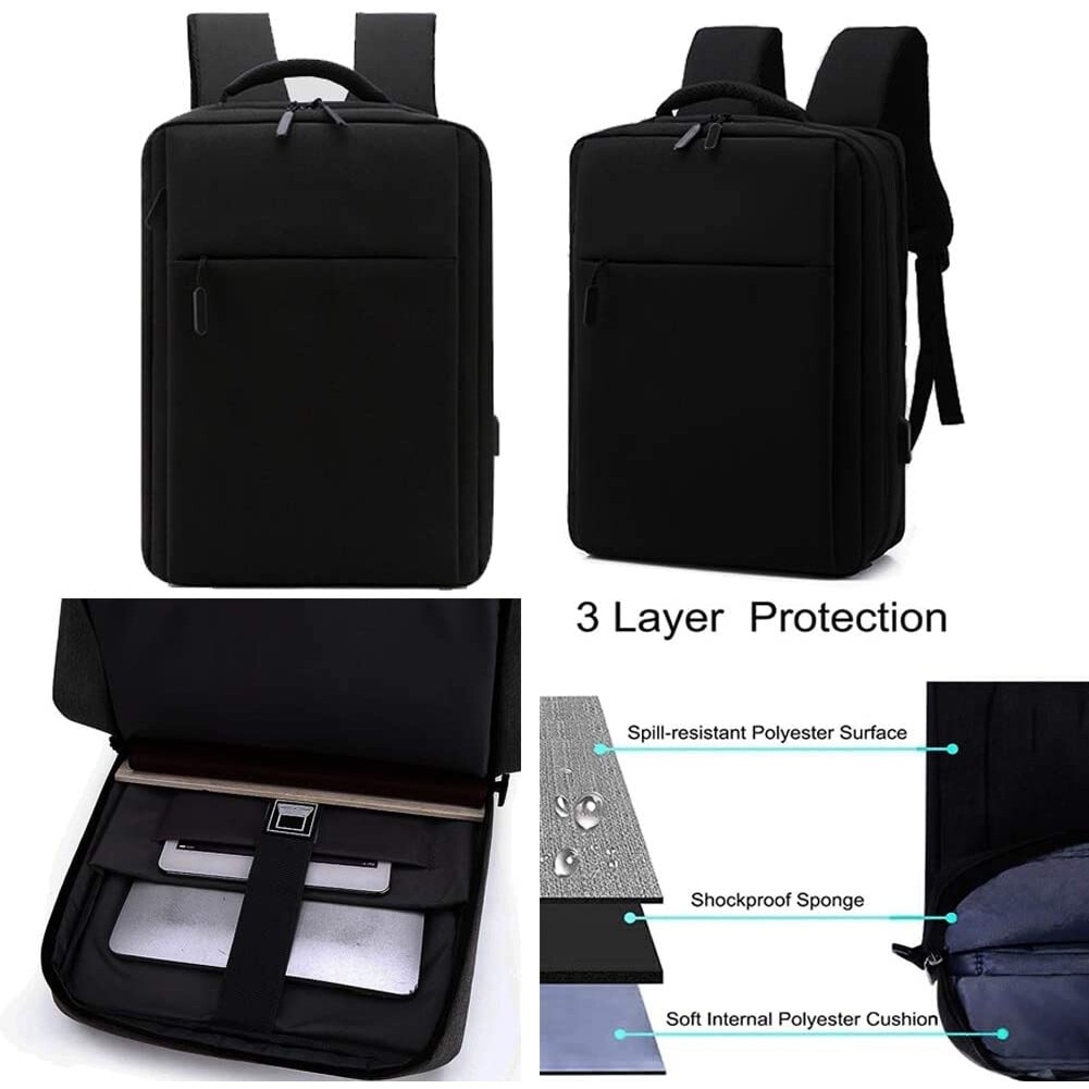 Rucsac pentru laptop, Port de Incarcare USB, Rezistenta la apa, 15,6 inchi, Negru