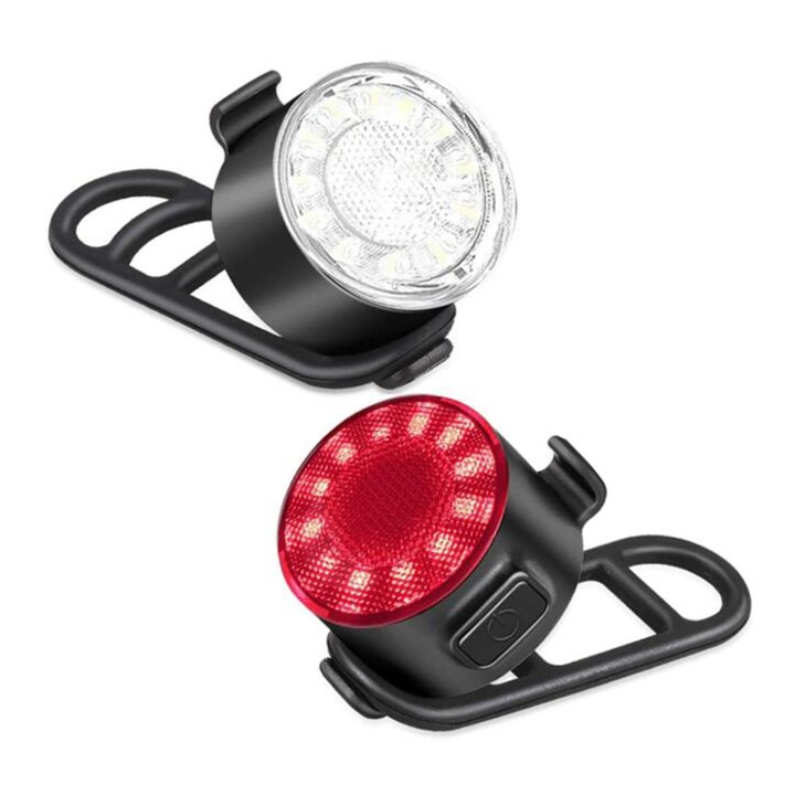 2 db Kosiil kerékpár lámpa készlet, LED, USB, vízálló, piros/fehér