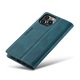 Husa pentru iPhone 15 Pro, CaseMe Retro, slim, piele, tip portofel, stand, inchidere magnetica, textura moale, protectie RFID, Albastru