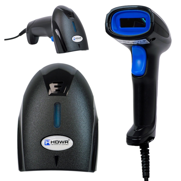Cititor de coduri de bare, 1D, 300 scanari/secunda, scanare manuala, confirmare luminoasa si sonora, interfata USB, dimensiuni 160 x 95 x 60 mm, latime de scanare 5-30 cm, functioneaza cu Linux si Windows XP, 7, 8, 10, 11, negru, HDWR, HD10