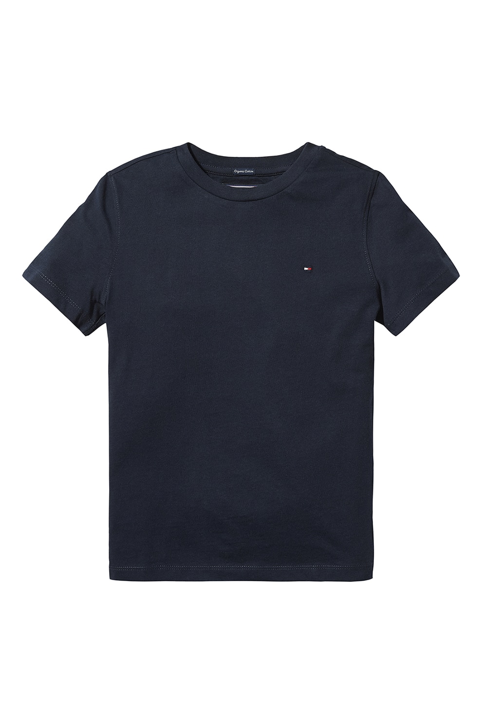 Tommy Hilfiger, Tricou din bumbac organic cu decolteu la baza gatului, Bleumarin inchis, 140 CM