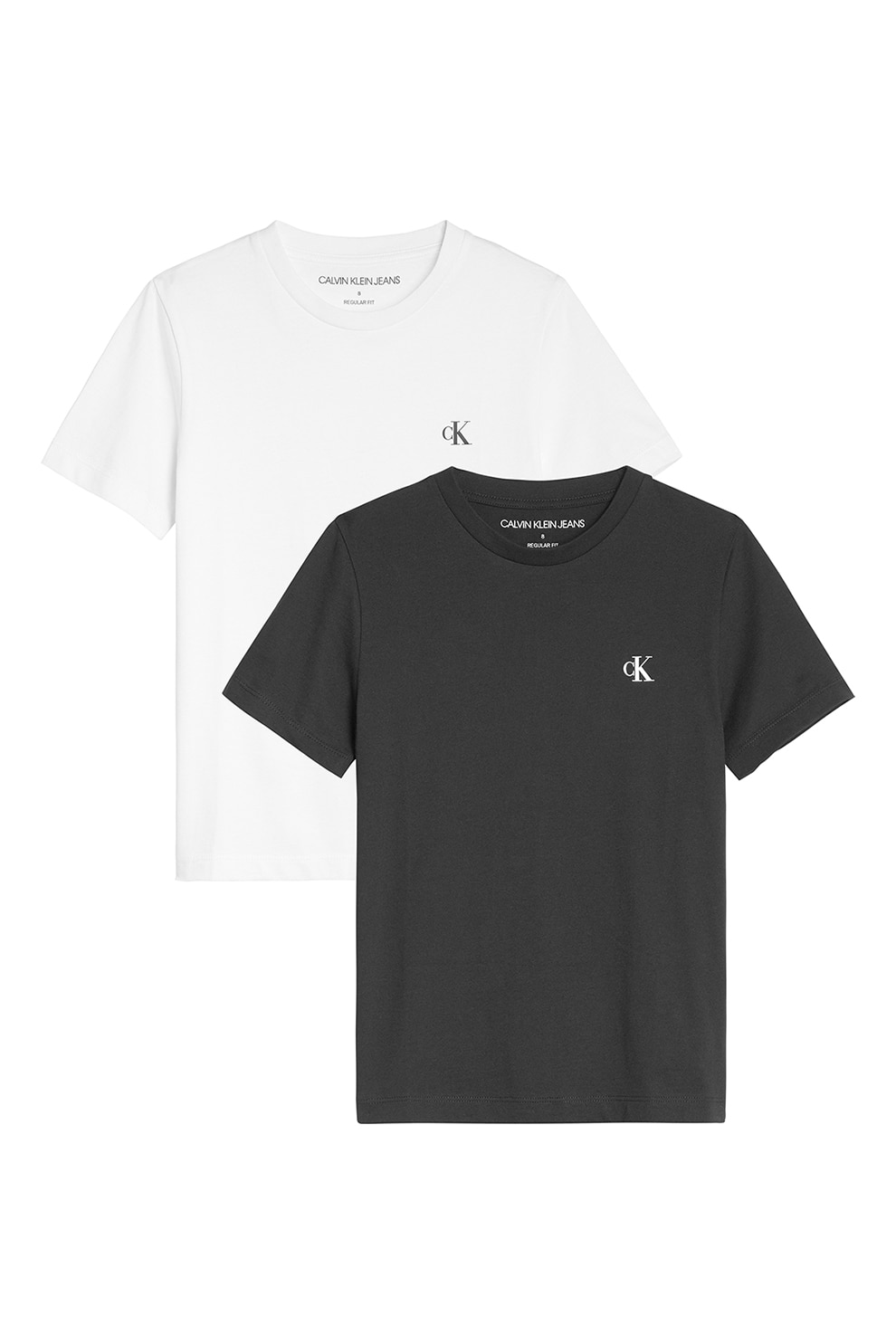 CALVIN KLEIN, Set de tricouri de bumbac cu detaliu logo - 2 piese, Alb, Negru, 152 CM