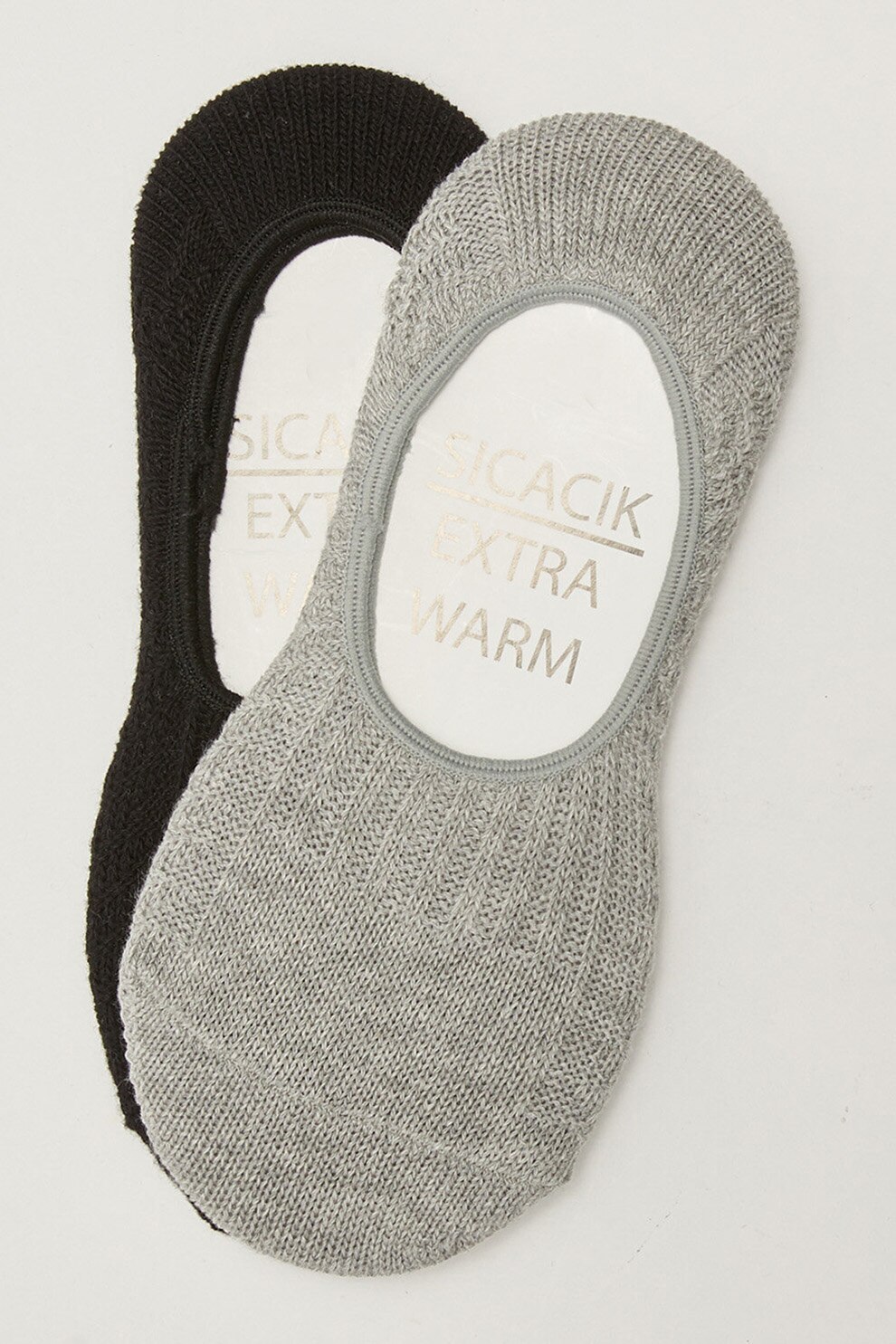 LC WAIKIKI, Set de sosete foarte scurte din bumbac - 2 perechi, Negru/Gri melange