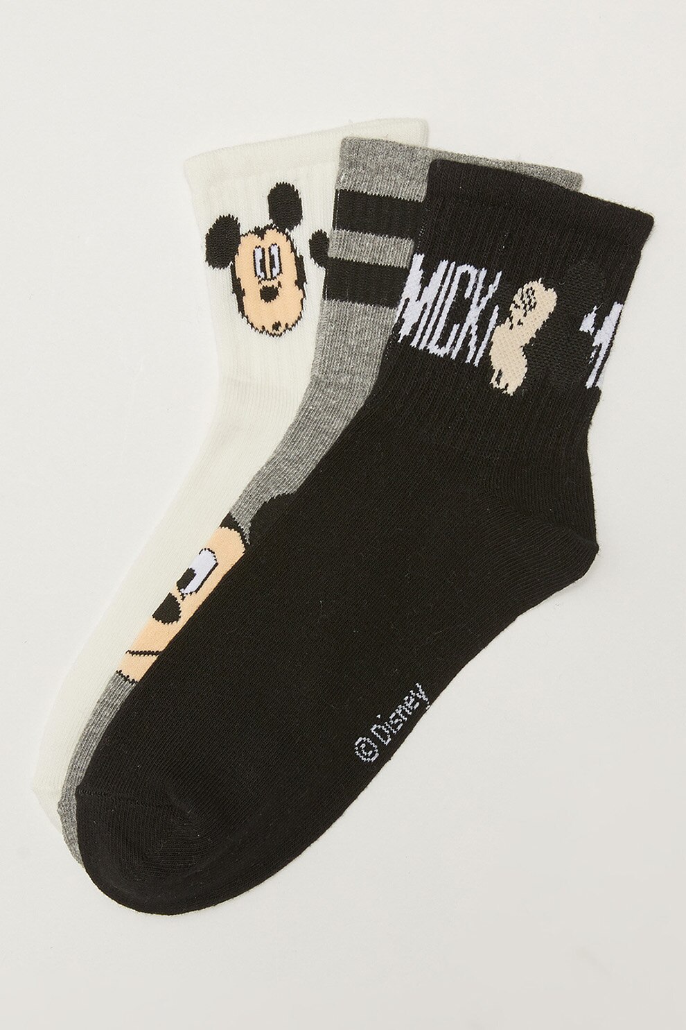 LC WAIKIKI, Set de sosete scurte cu detalii din desene animate - 3 perechi, Negru/Gri/Alb