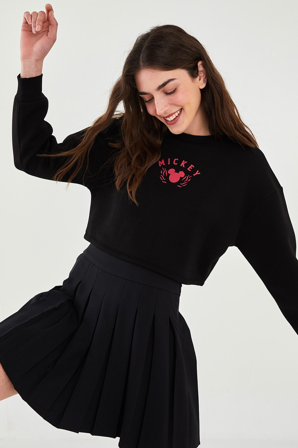 LC WAIKIKI, Fusta mini cu pliuri, Negru