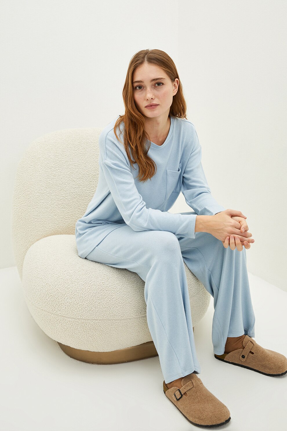 LC WAIKIKI, Pijama cu decolteu rotund, Albastru deschis