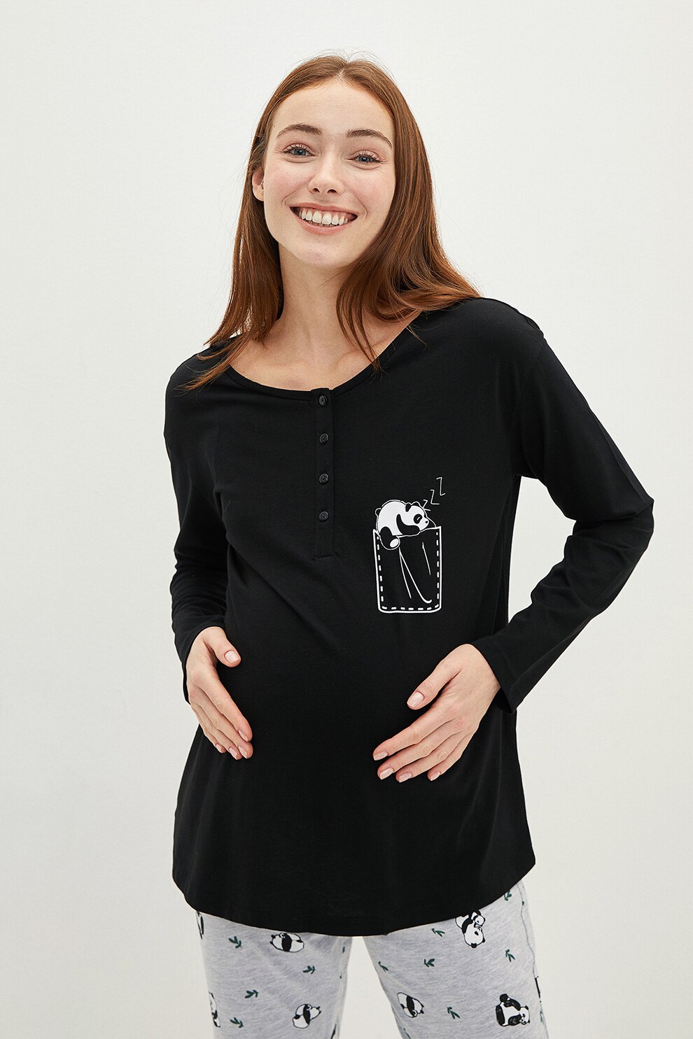 LC WAIKIKI, Pijama lunga cu imprimeu grafic, Negru/Gri