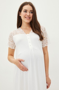 LC WAIKIKI, Rochie midi cu segment din dantela pentru gravide, Alb LC WAIKIKI, Rochie midi cu segment din dantela pentru gravide, Alb