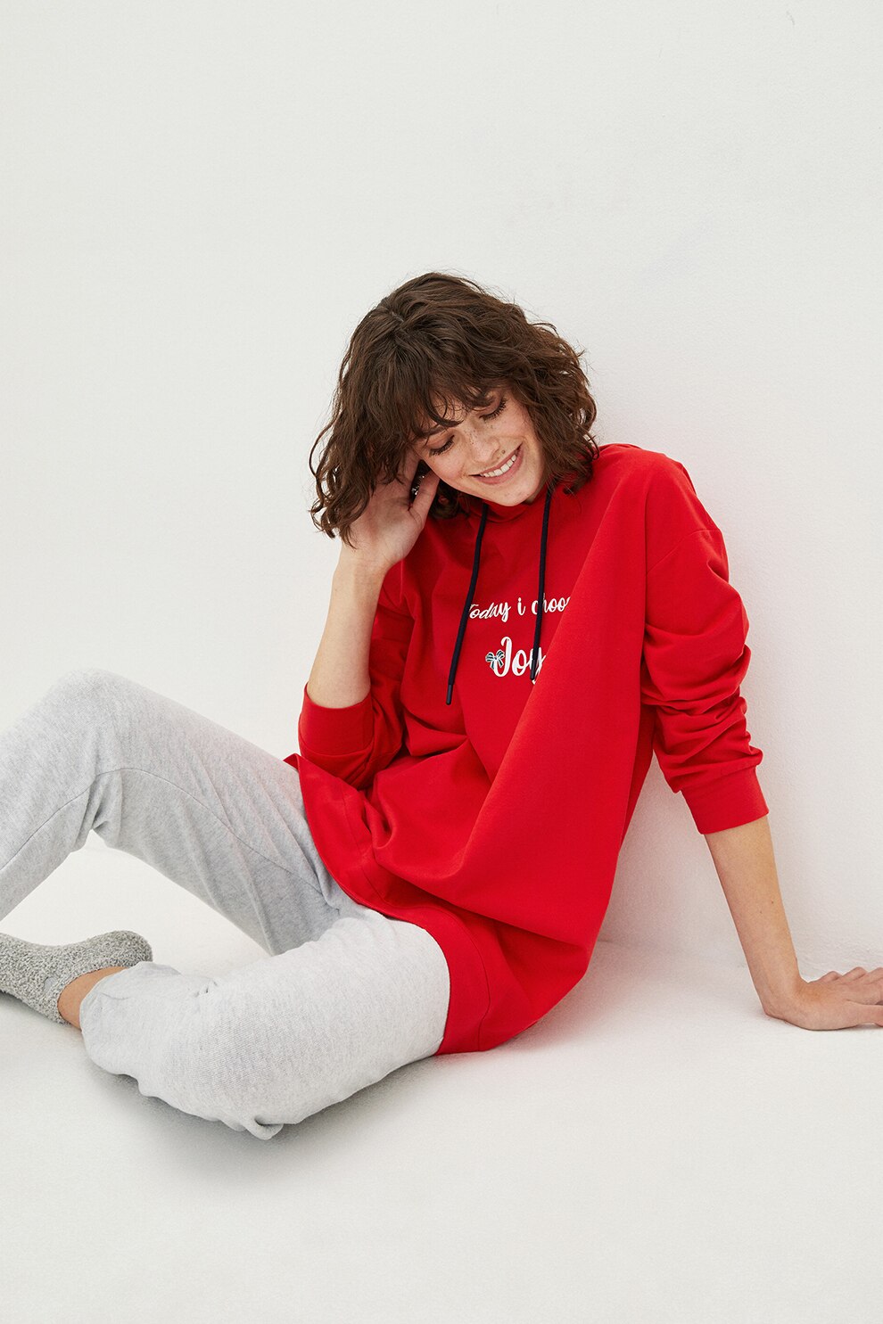 LC WAIKIKI, Hanorac lung cu snur de ajustare si maneci cazute, Rosu