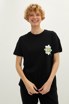 LC WAIKIKI, Tricou si pantaloni de pijama, din bumbac, Negru LC WAIKIKI, Tricou si pantaloni de pijama, din bumbac, Negru
