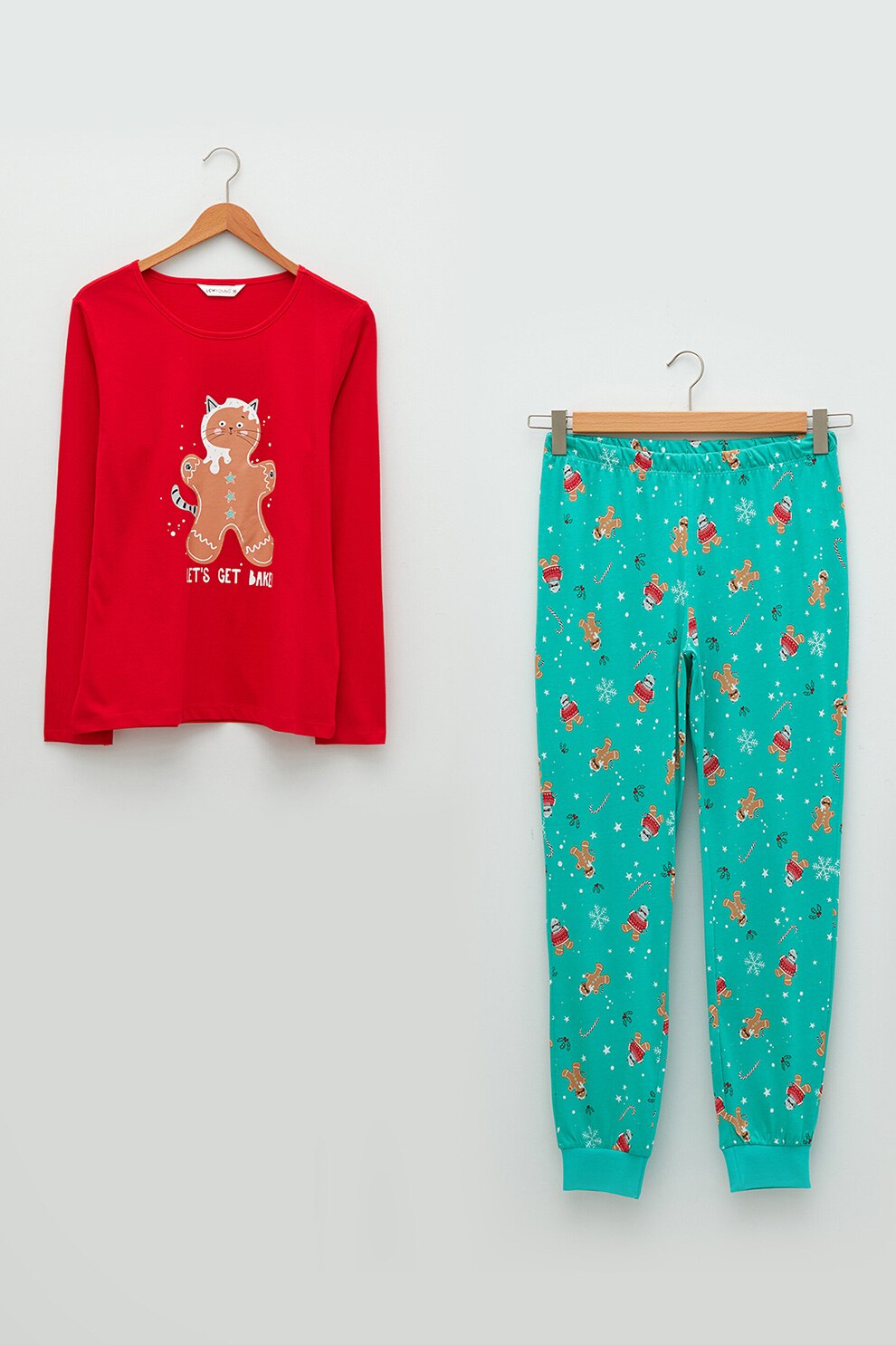 LC WAIKIKI, Pijama cu model grafic, Rosu/Turcoaz