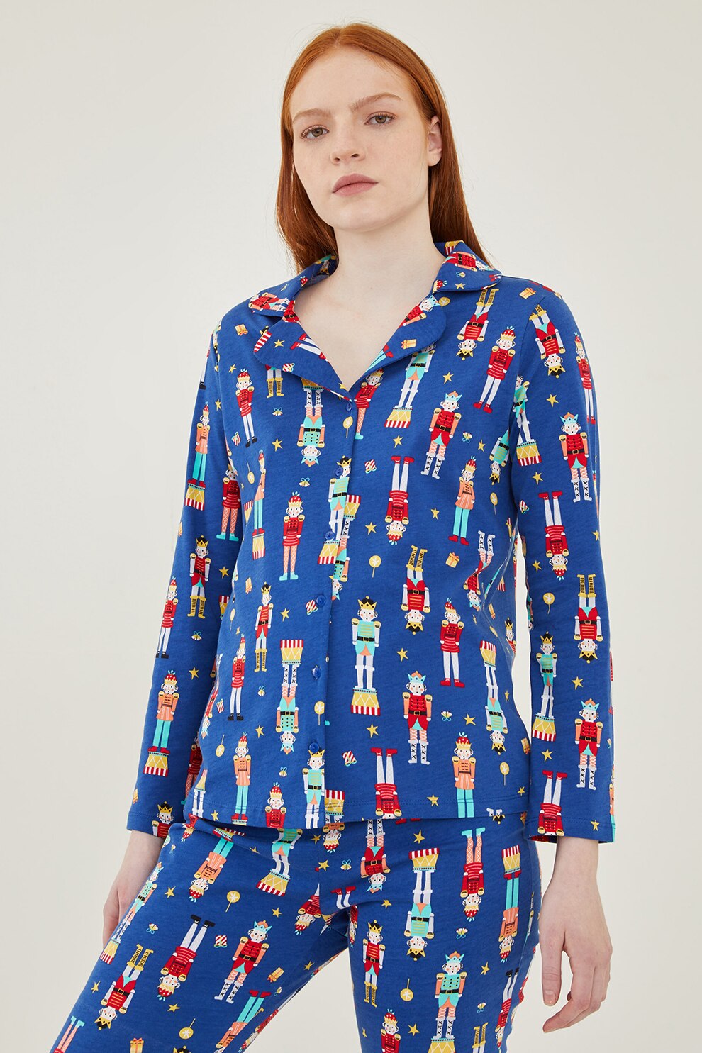 LC WAIKIKI, Pijama de bumbac cu model grafic, Albastru/Rosu/Oranj