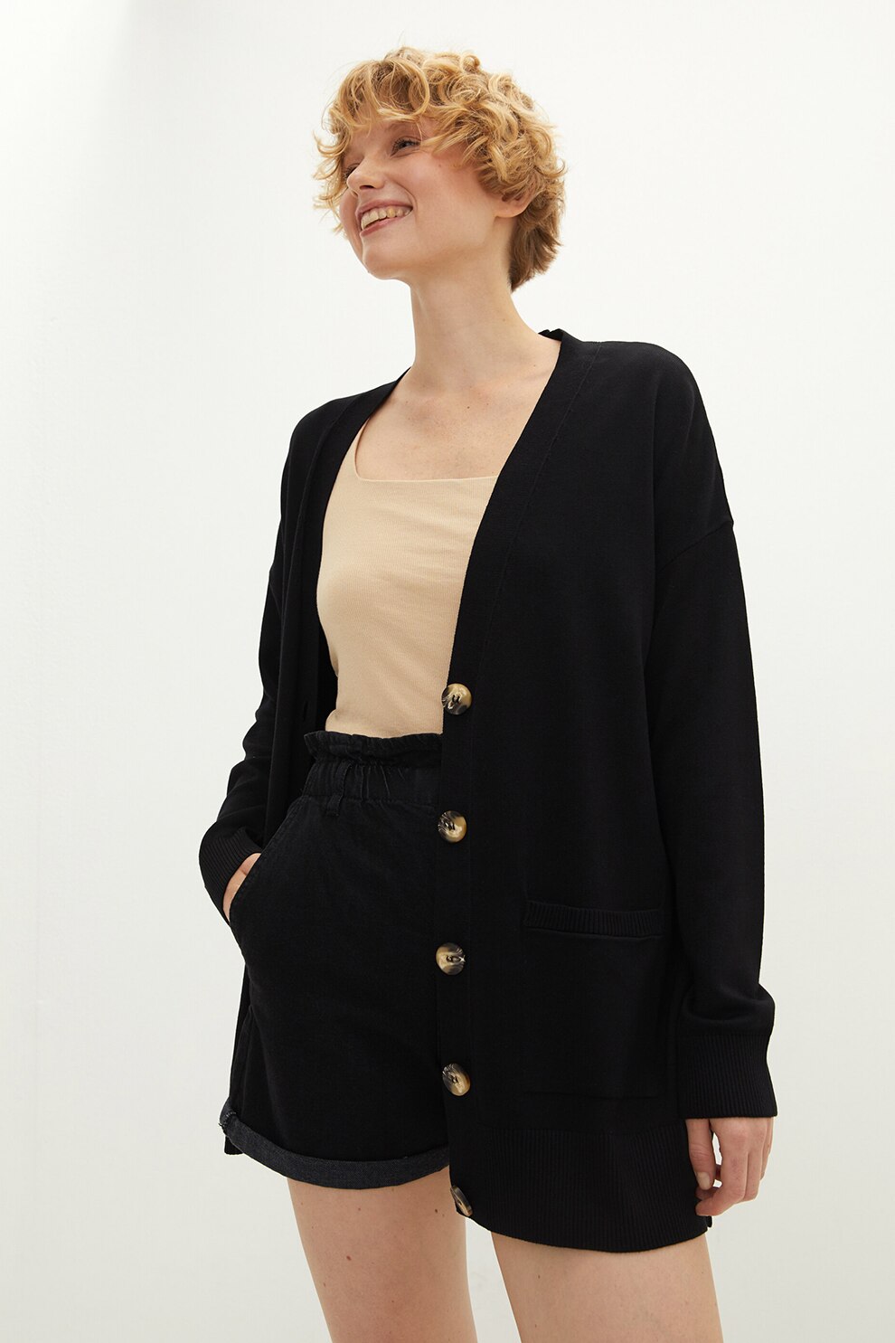 LC WAIKIKI, Cardigan cu decolteu in V si nasturi, Negru
