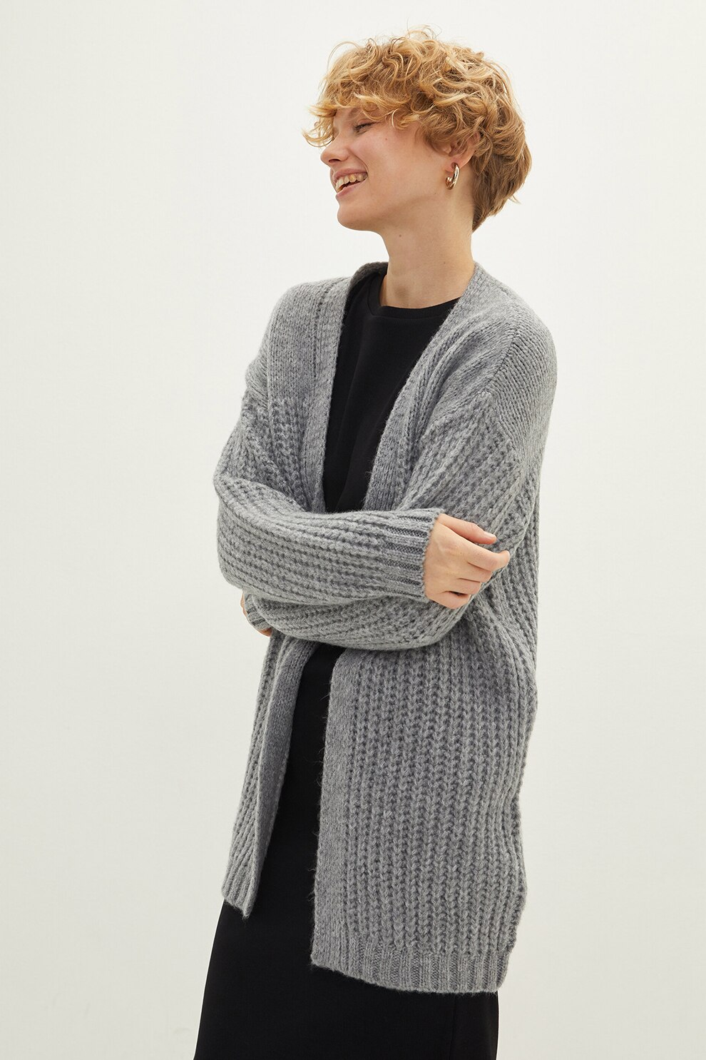 LC WAIKIKI, Cardigan lung fara inchidere, Gri melange
