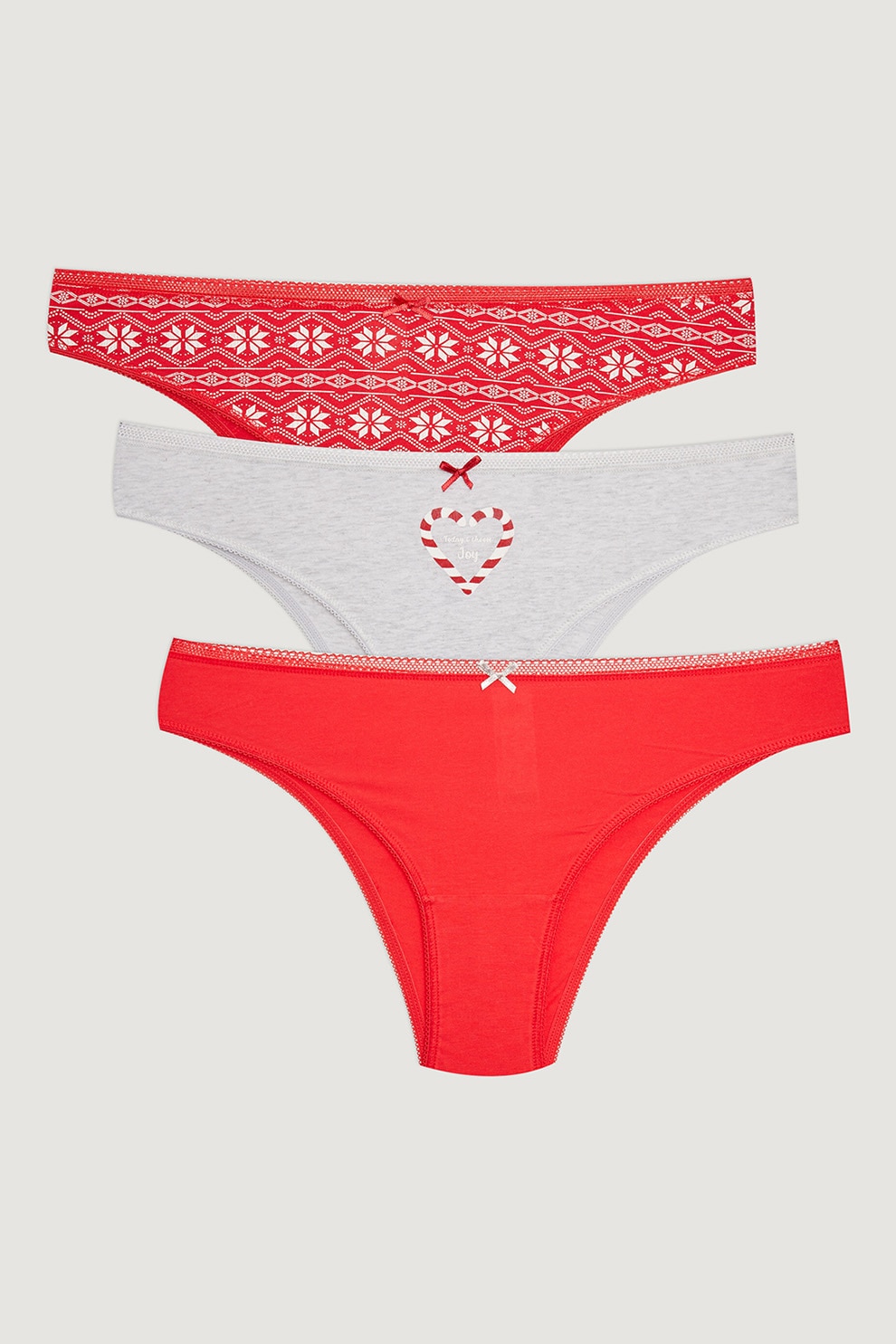 LC WAIKIKI, Set de chiloti cu tematica de Craciun- 3 perechi, Rosu vermilion/Gri deschis melange, L