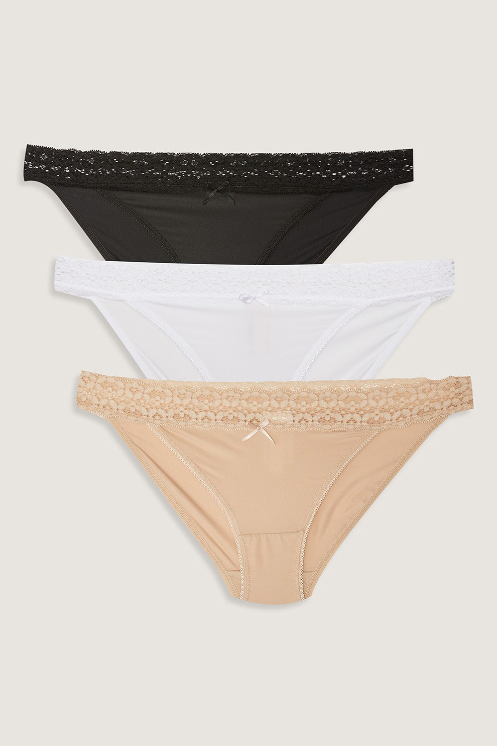 LC WAIKIKI, Set de chiloti cu garnituri de dantela - 3 perechi, Negru/alb/maro bronz