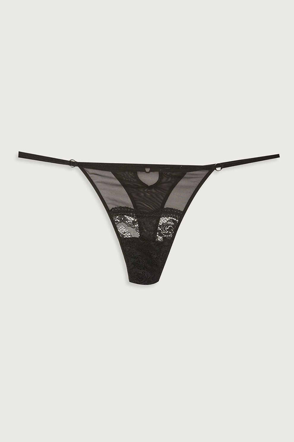 LC WAIKIKI, Chiloti tanga semitransparenti cu dantela, Negru
