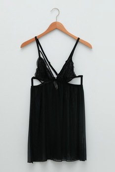 LC WAIKIKI, Neglijeu semitransparent cu dantela, Negru LC WAIKIKI, Neglijeu semitransparent cu dantela, Negru