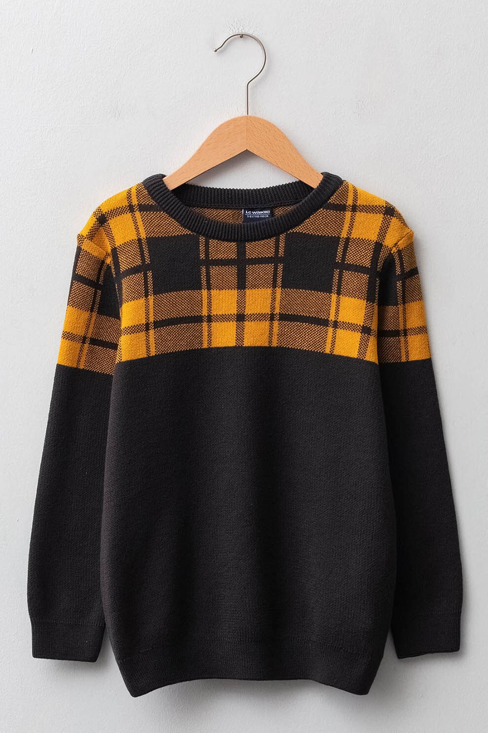 LC WAIKIKI, Bluza sport de bumbac cu imprimeu in carouri, Gri inchis/Galben