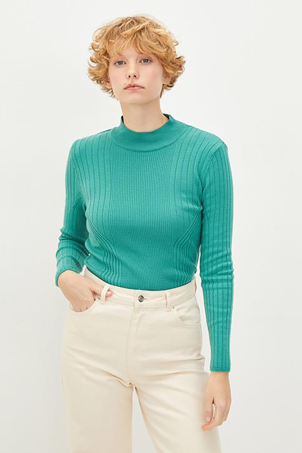 LC WAIKIKI, Pulover tricotat fin cu detalii striate, Verde