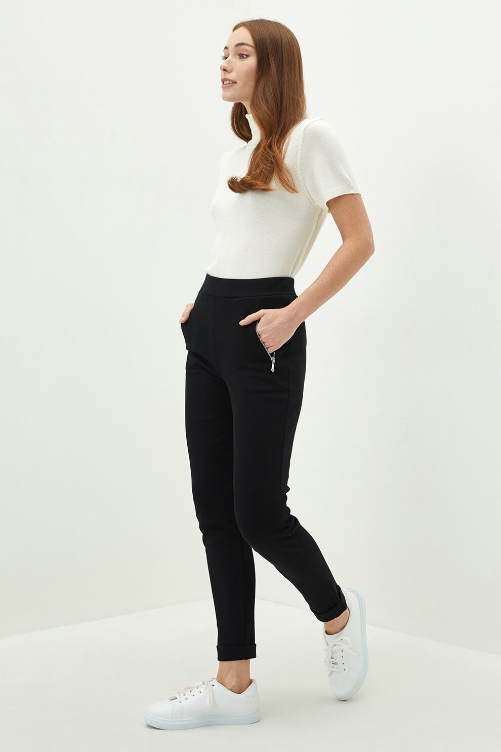 LC WAIKIKI, Pantaloni slim fit cu talie inalta, Negru