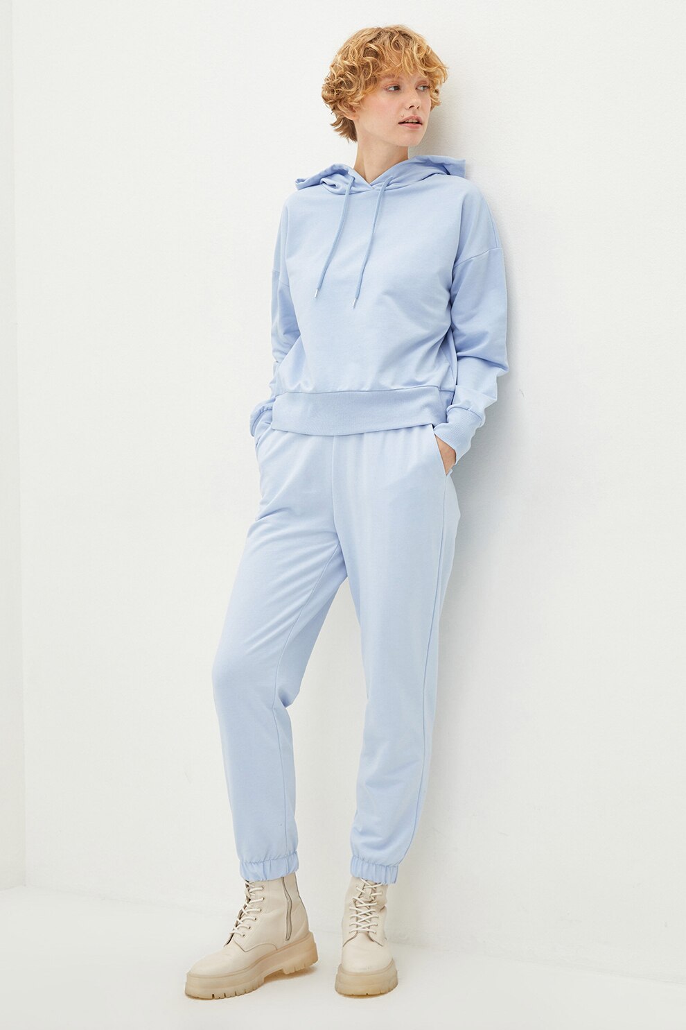 LC WAIKIKI, Pantaloni sport cu talie inalta, Albastru deschis