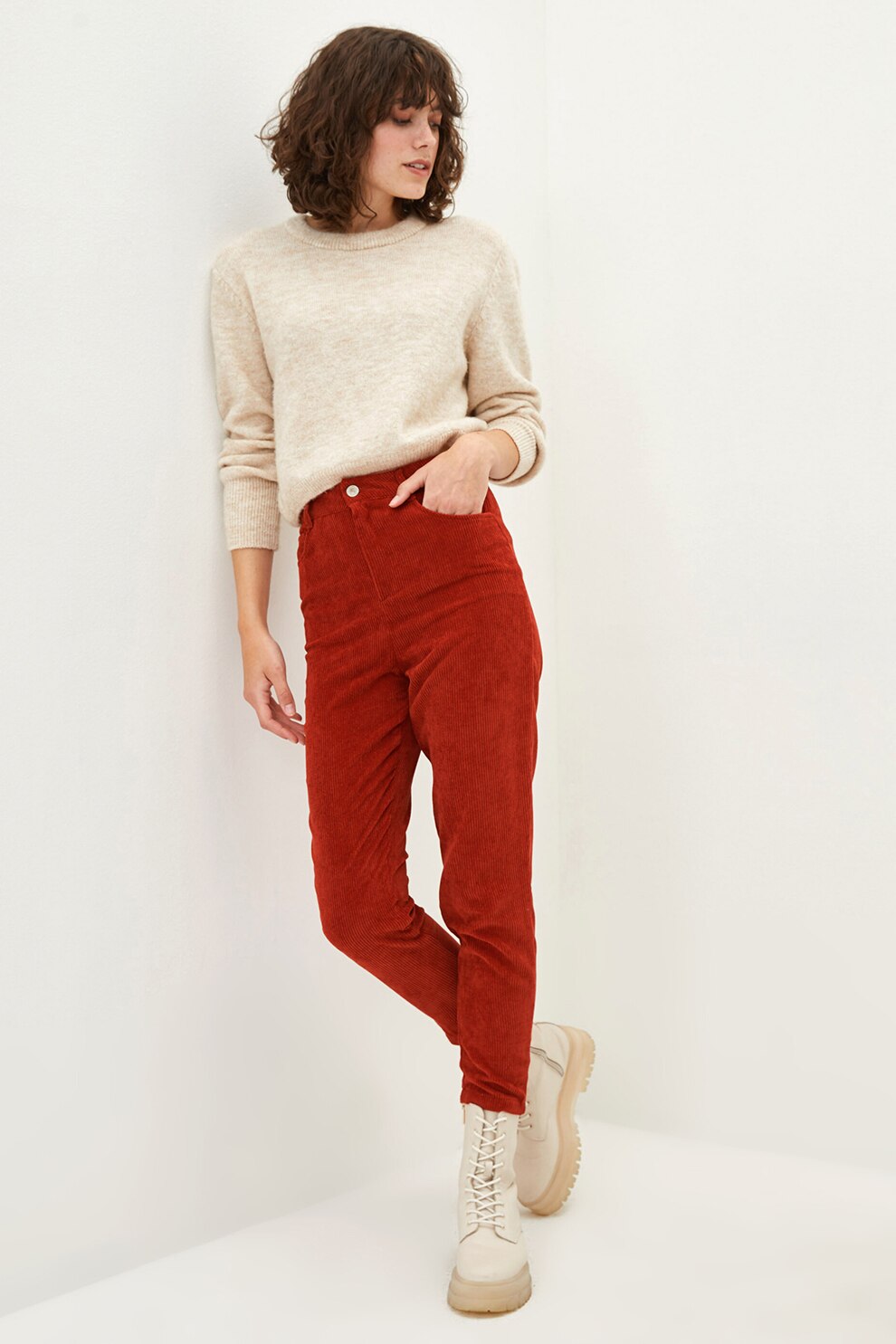 LC WAIKIKI, Pantaloni crop de reiat, Rosu inchis