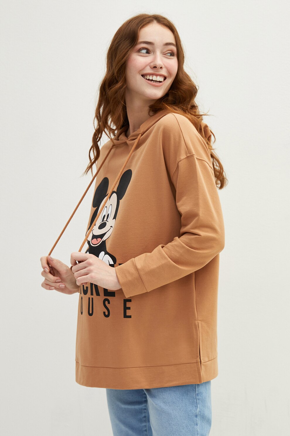 LC WAIKIKI, Hanorac cu imprimeu cu Mickey Mouse pentru gravide, Maro/Negru, 3XL