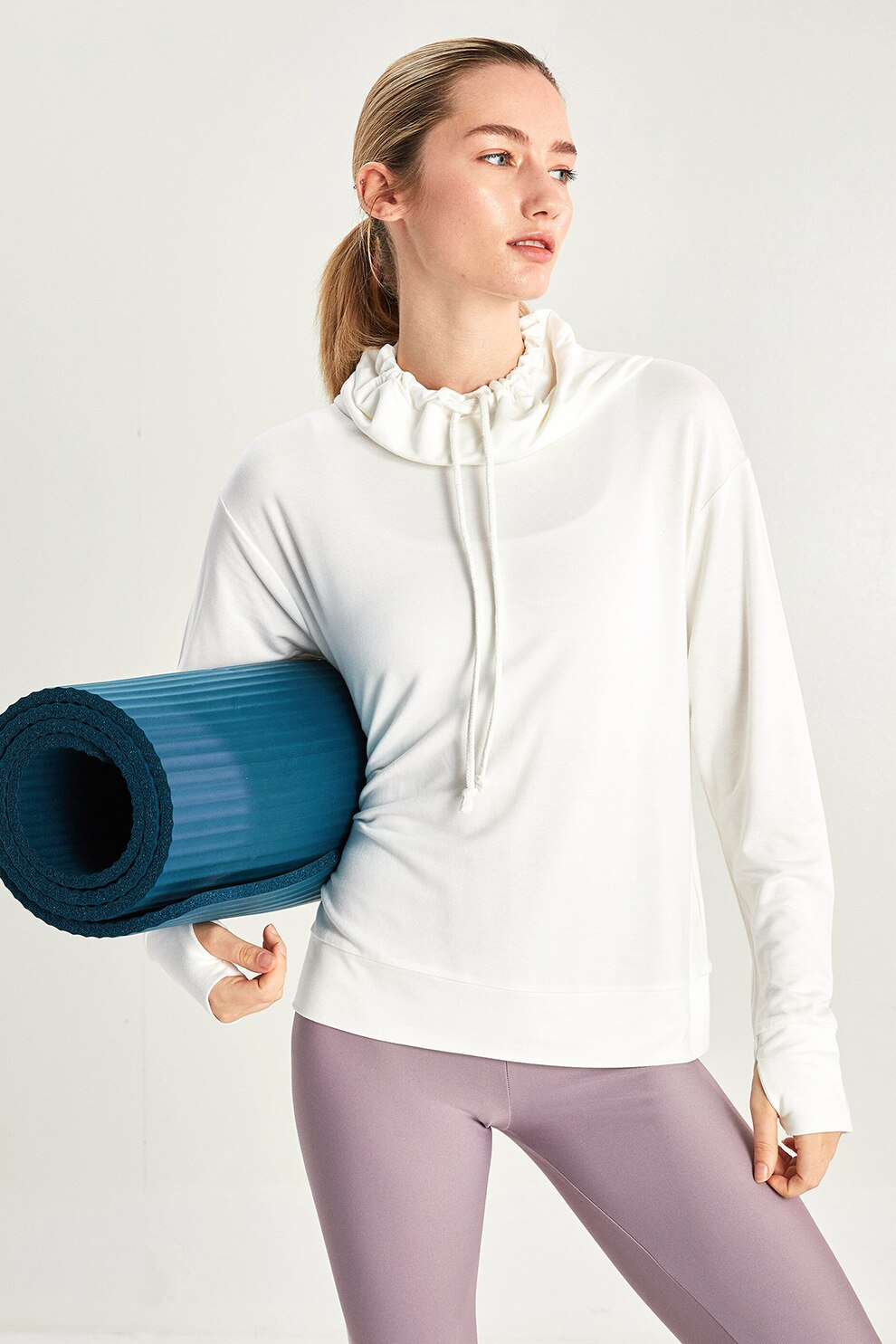 LC WAIKIKI, Bluza sport cu guler cu snur de ajustare, Alb