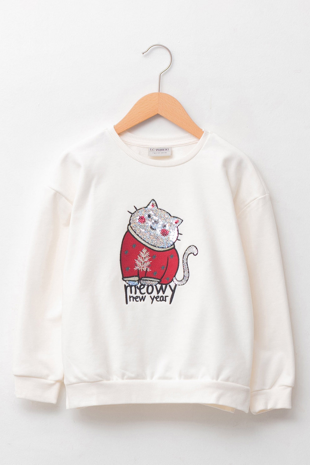 LC WAIKIKI, Bluza sport cu maneci cazute si imprimeu grafic, Alb prafuit/Rosu