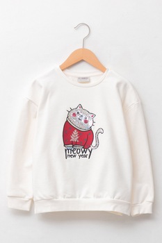 LC WAIKIKI, Bluza sport cu maneci cazute si imprimeu grafic, Alb prafuit/Rosu LC WAIKIKI, Bluza sport cu maneci cazute si imprimeu grafic, Alb prafuit/Rosu