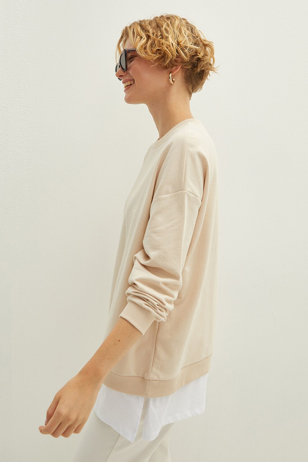 LC WAIKIKI, Bluza sport cu decolteu la baza gatului si aspect 2in1, Bej