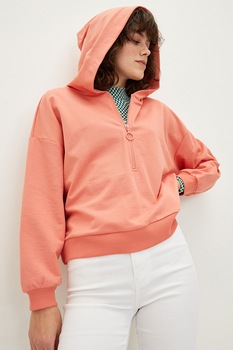 LC WAIKIKI, Hanorac cu fenta cu fermoar, Roz somon LC WAIKIKI, Hanorac cu fenta cu fermoar, Roz somon