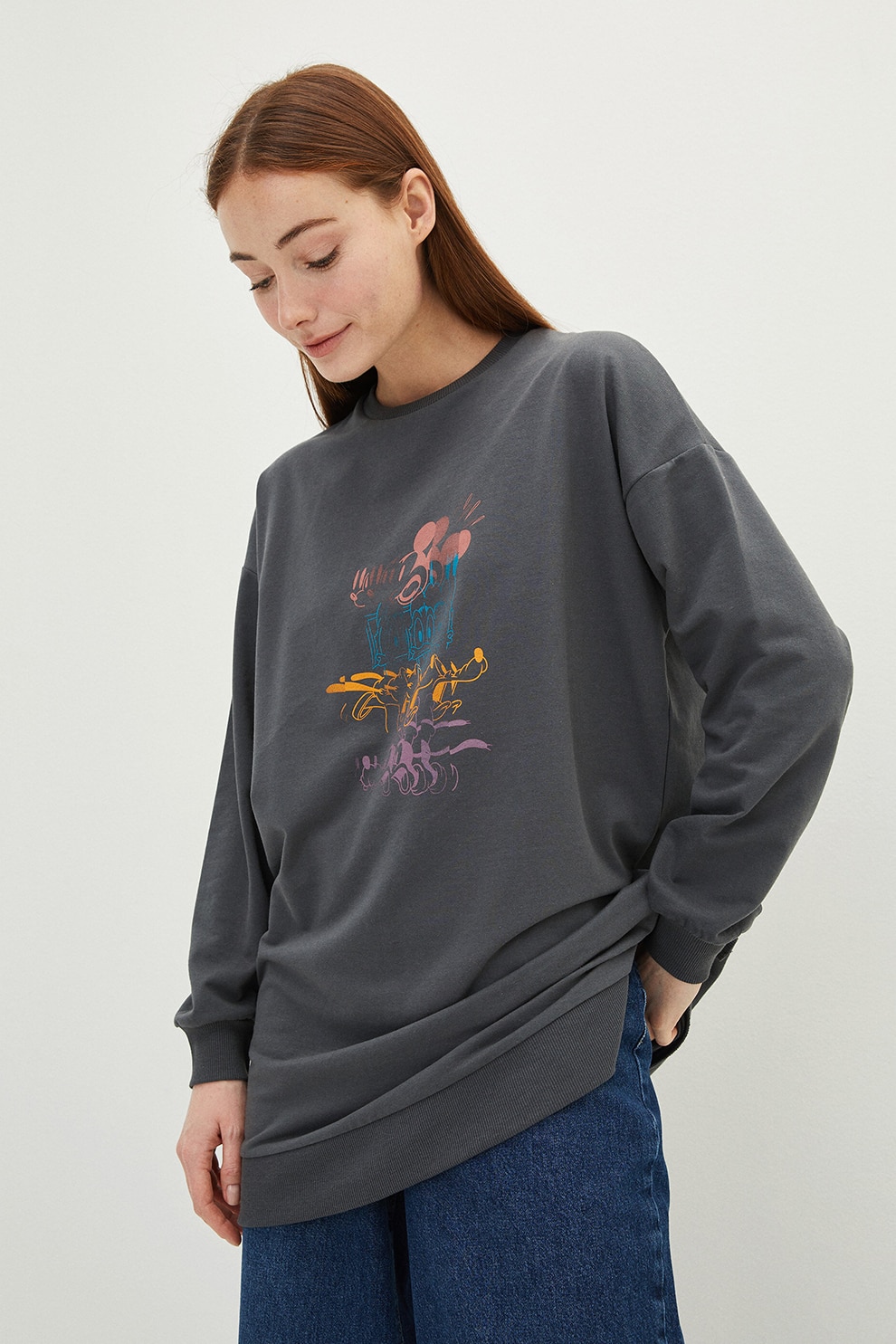 LC WAIKIKI, Bluza sport cu imprimeu Mickey Mouse, Gri inchis