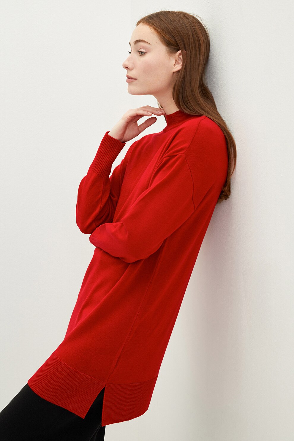 LC WAIKIKI, Pulover lung cu maneci cazute, Rosu inchis