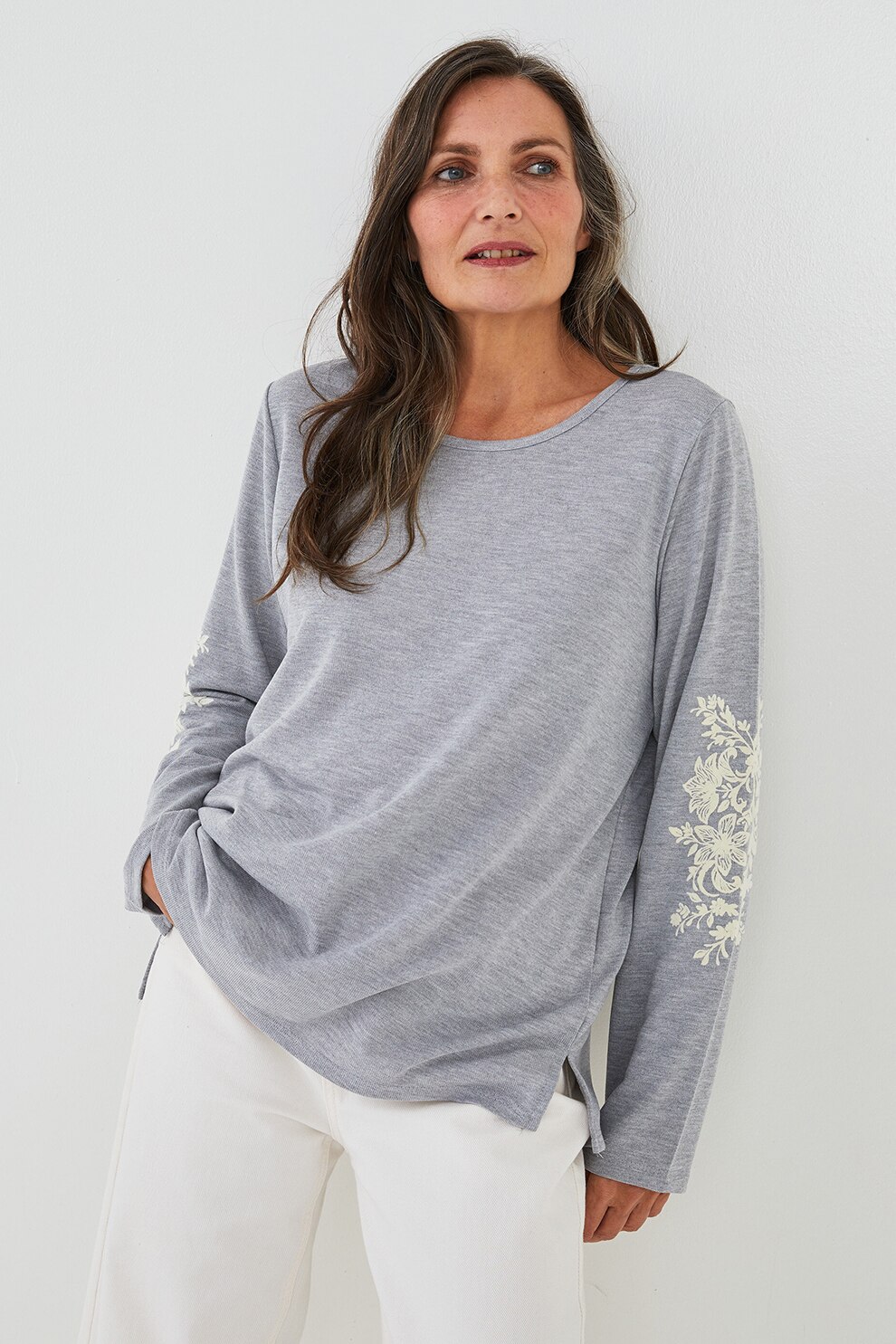 LC WAIKIKI, Bluza cu imprimeu floral, Gri melange/ Alb
