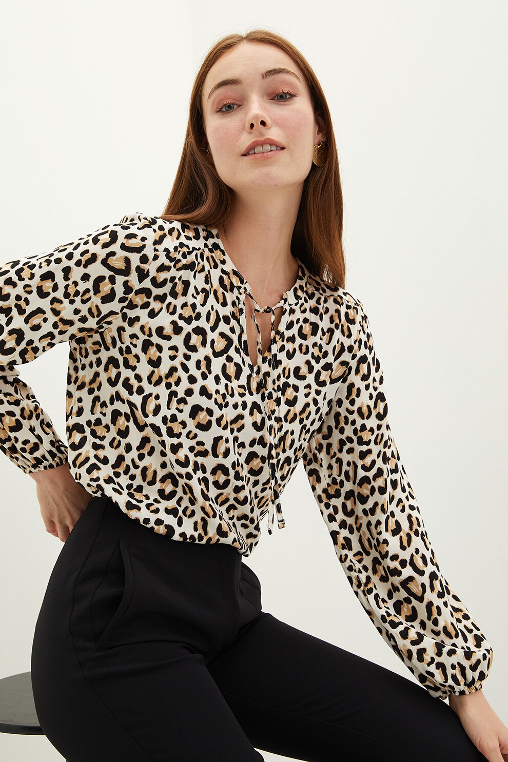 LC WAIKIKI, Bluza cu animal print, Negru/Alb/Maro camel