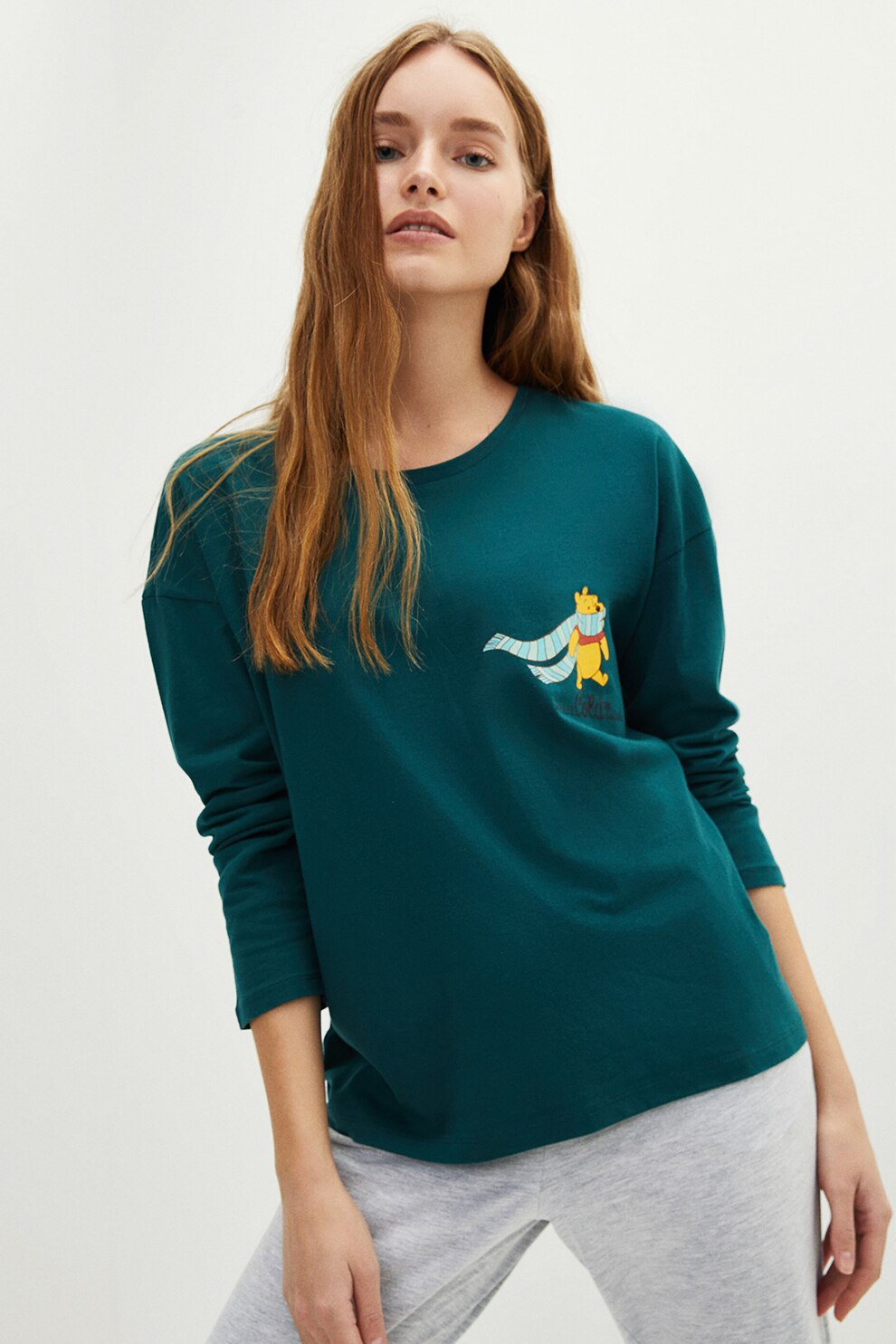 LC WAIKIKI, Pijama din amestec de bumbac, Gri/Verde persan